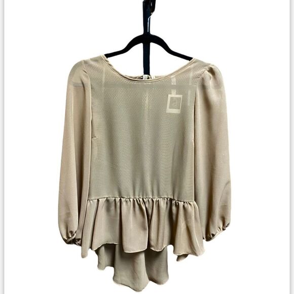 Manito Taupe 3/4 Sleeve Peplum Blouse NWT - Picture 1 of 4